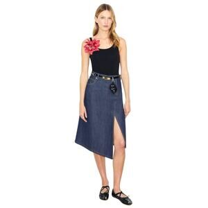 Tory Burch The classic cotton denim dark blue A-line jean midi skirt size 4
